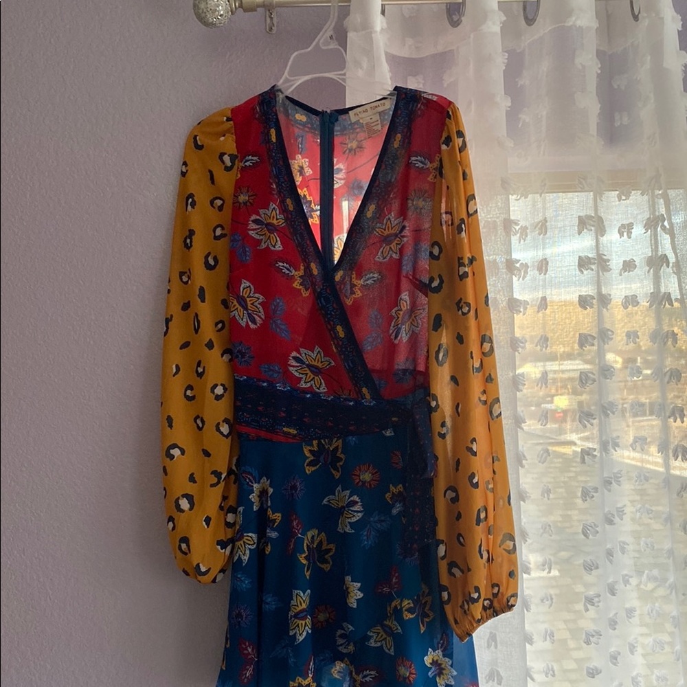 Multicolor Floral and Leopard Print Wrap Dress